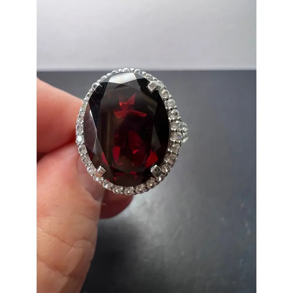 Garnet and zircon sterling silver cathedral halo ring size 9 - Picture 3 of 10